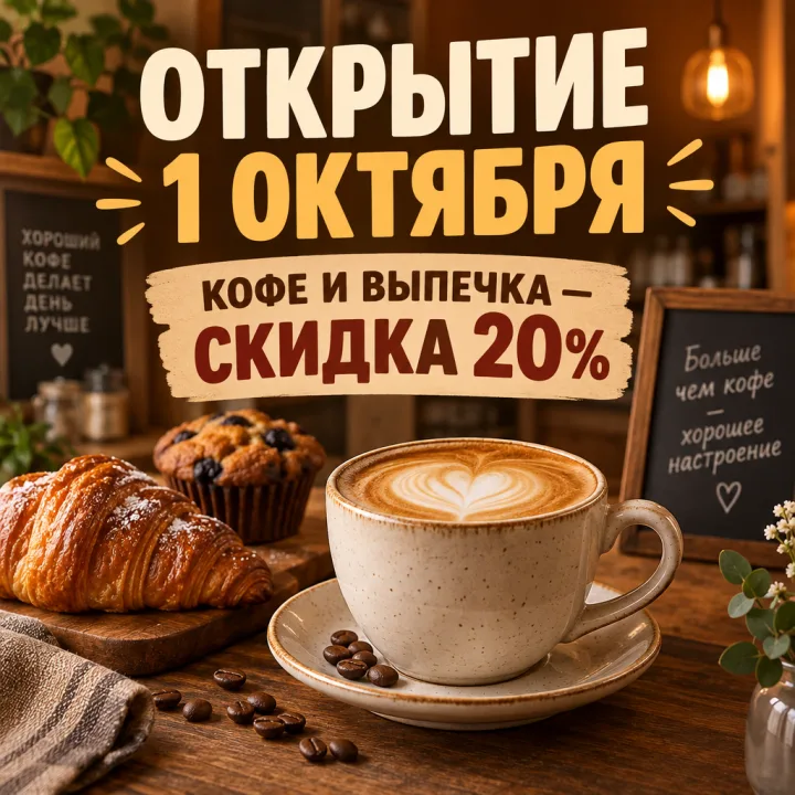 Плакат «Открытие 1 октября» для кофейни
